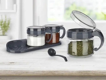 Titiz KS-386 Spice Jar Set with Stand & Spoons, 3 x 300 mL - Image 2