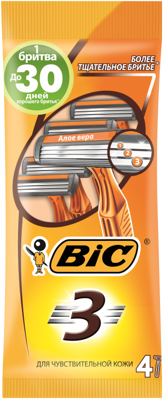 BIC Triple-Blade Sensitive Skin Razors, 4 pcs