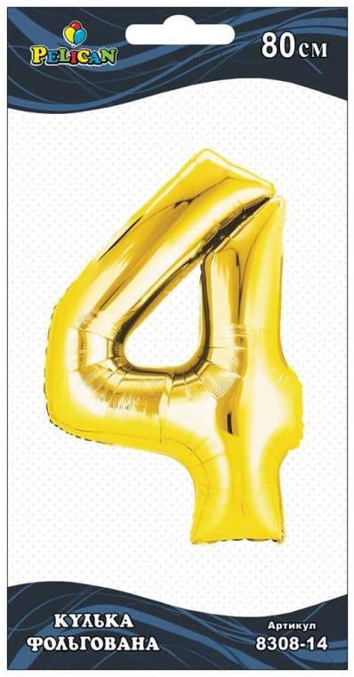 Pelican Number 4 Gold Foil Balloon, 80 cm