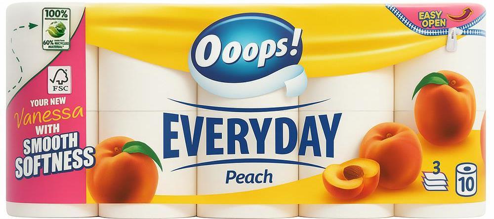 Ooops! Ooops Everyday Peach 3 ply Toilet Paper, 10 pcs