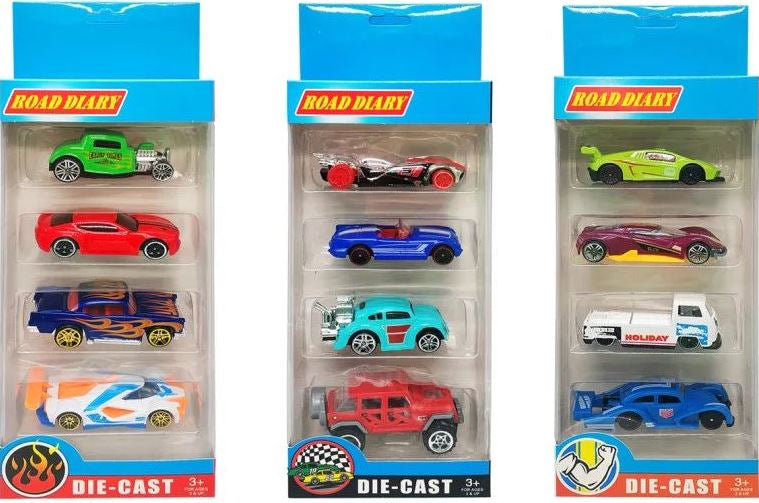 Road Diary 698-04S Metal Toy Vehicle Set, 4 pcs