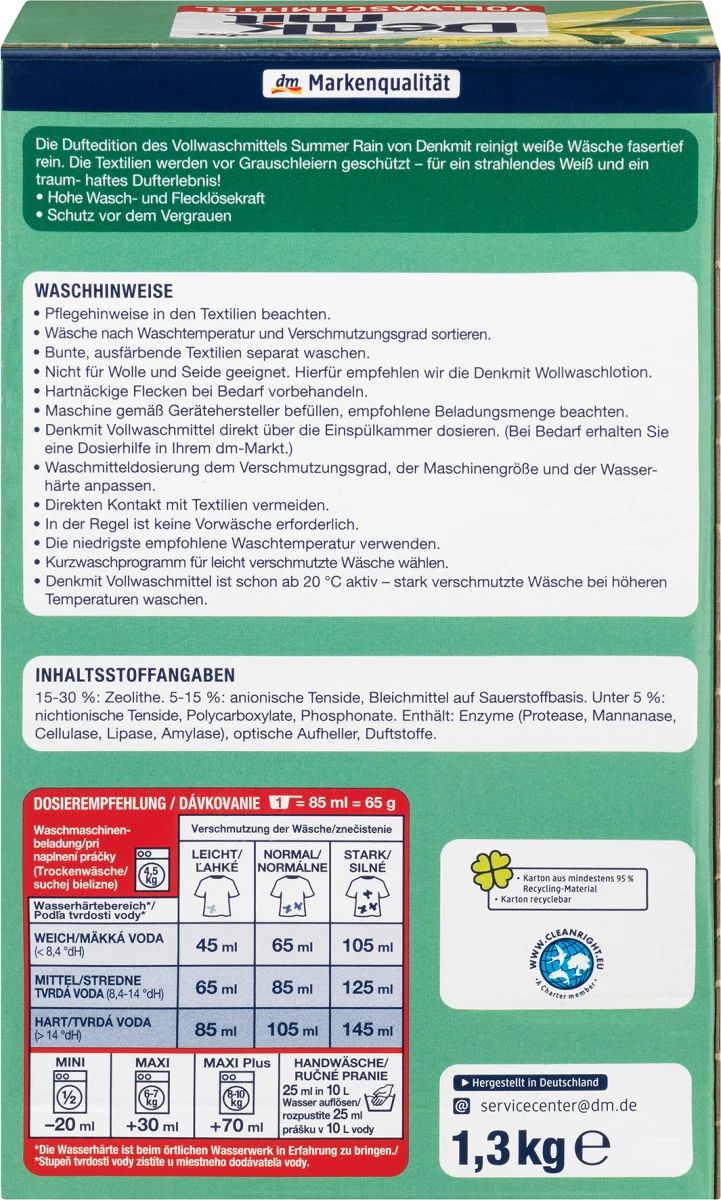 Denkmit Summer Rain Universal Laundry Detergent Powder, 20 Loads, 1.3 kg - Image 2