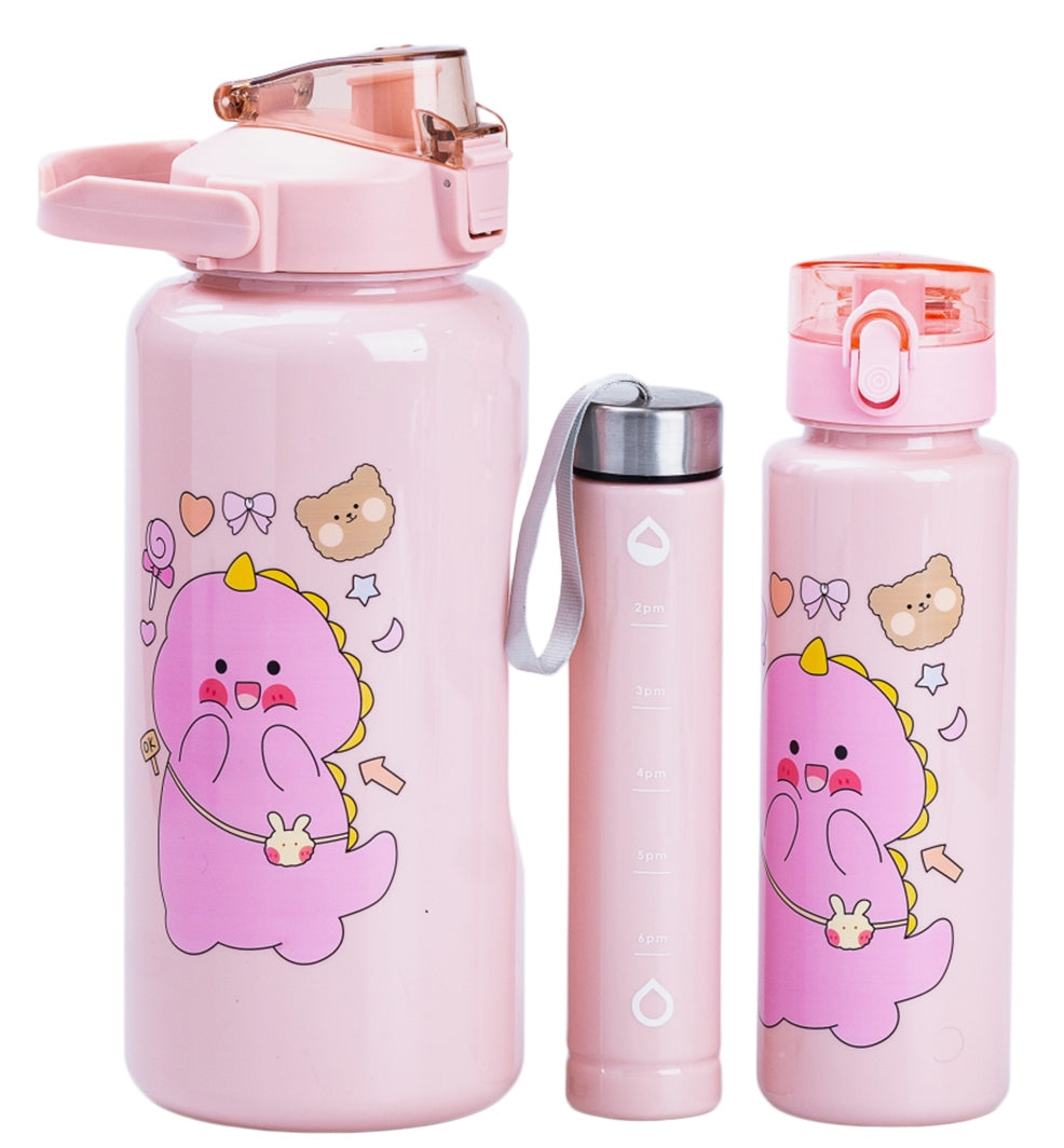 Dinosaur Pink 3-in-1 Water Bottle Set, 300 mL, 700 mL & 2 L