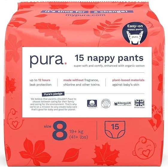 Pura Size 8 Baby Pull-Up Diaper Pants, 19+ kg, 15 pcs