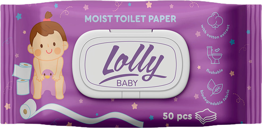 Lolly Baby Moist Toilet Tissue, 50 pcs