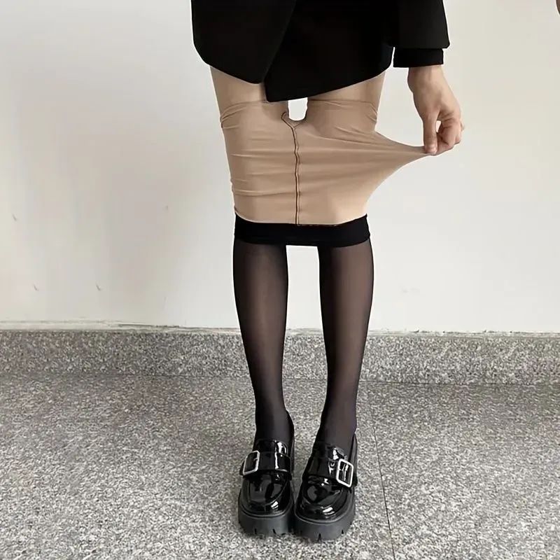 Black Bare-Leg Effect Tights, Size L - Image 3