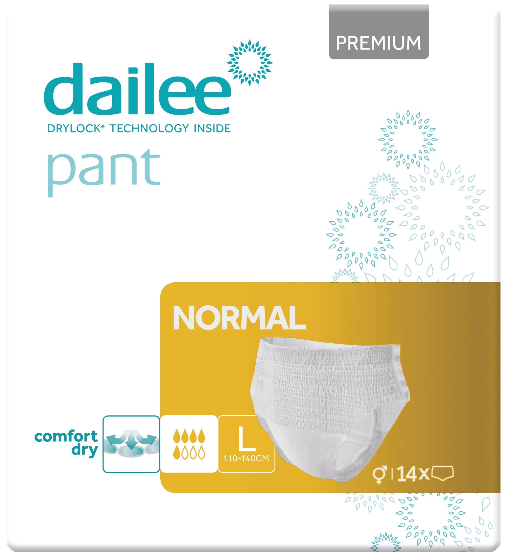 Dailee Premium Normal L Adult Pull-Up Incontinence Pants, 5-Drop Absorbency, 110-140 cm, 14 pcs