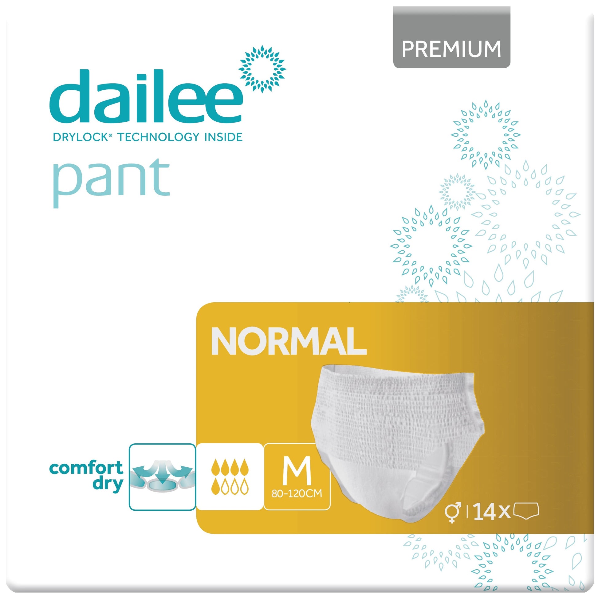 Dailee Premium Normal M Adult Pull-Up Incontinence Pants, 5-Drop Absorbency, 80-120 cm, 14 pcs