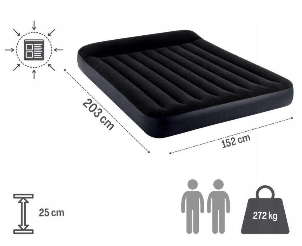 Intex 64143 Air Mattress with Headrest, 1.52 x 2.03 m x 25 cm - Image 2
