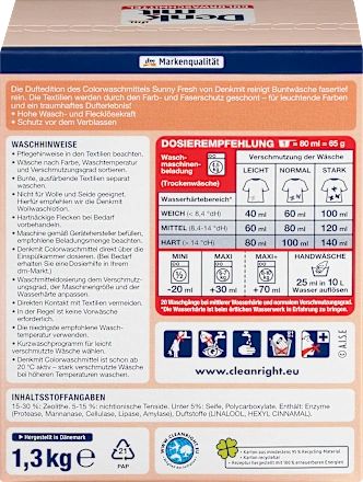 Denkmit Sunny Fresh Color Laundry Detergent Powder, 20 Loads, 1.3 kg - Image 2