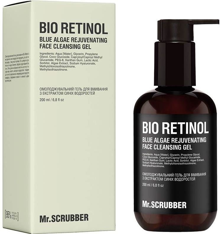 Mr. Scrubber Bio Retinol Rejuvenating Facial Cleansing Gel with Blue Algae Extract, 200 mL