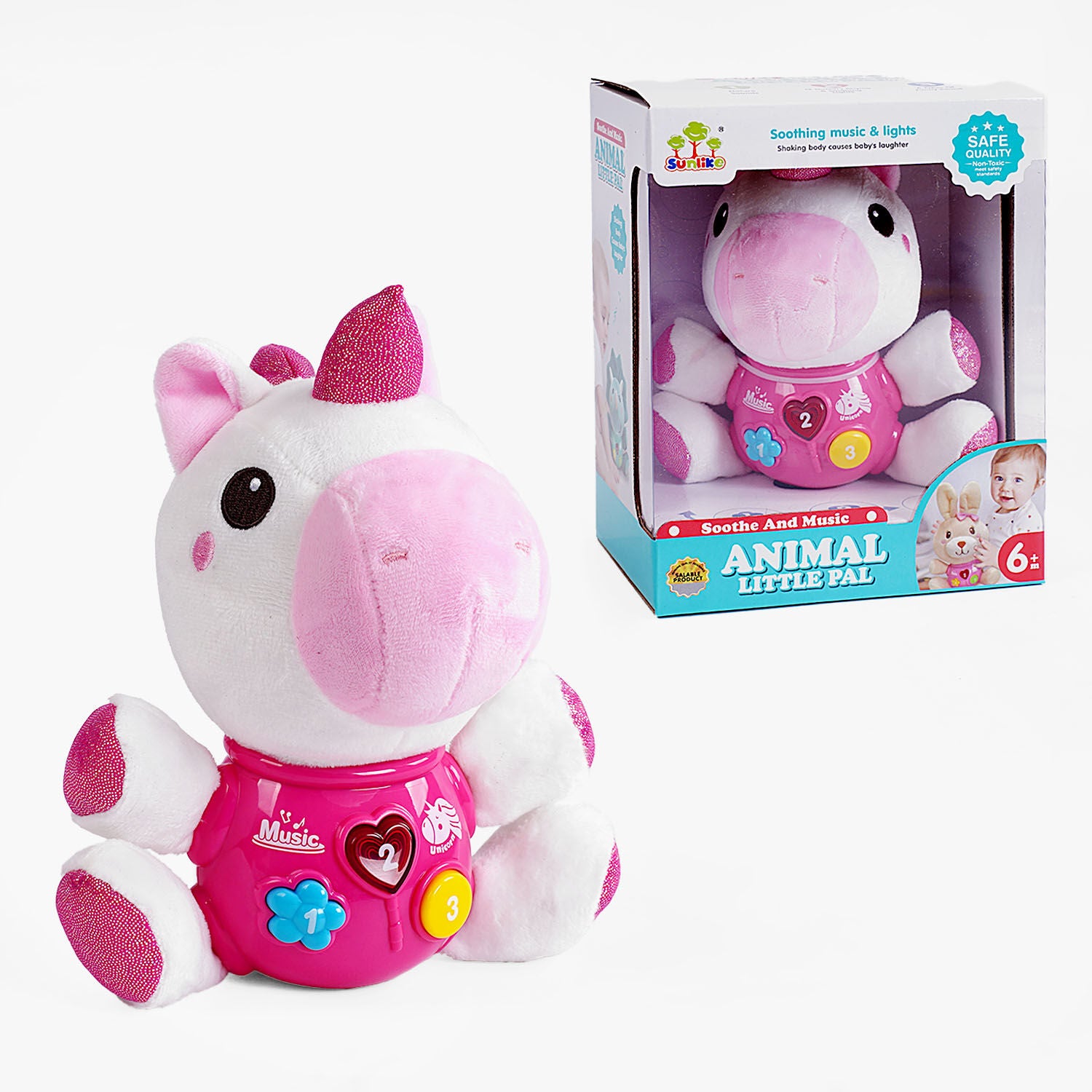 SL88028 Unicorn Plush Toy with Sound, Lights, Melodies & Battery Power