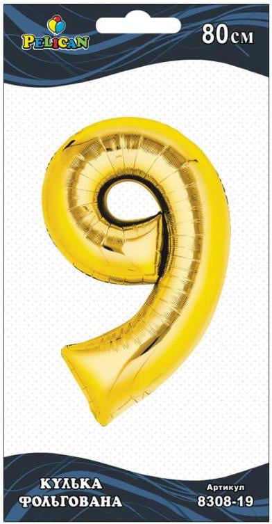Pelican Number 9 Gold Foil Balloon, 80 cm