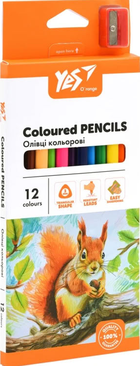 Yes 290723 Orange Line Kids' Colored Pencils with Sharpener, 12 Colors