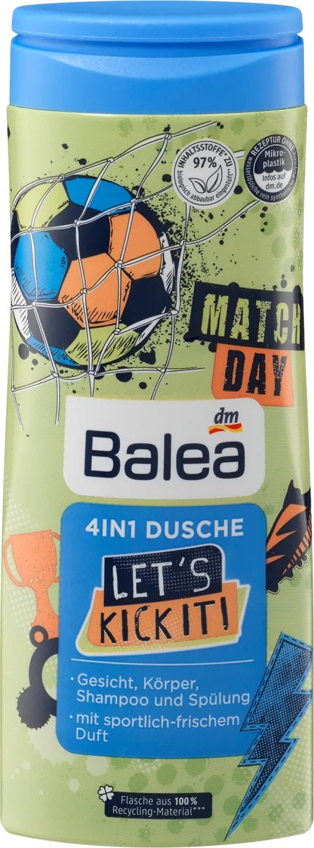 Balea Let's Kick It! 4-in-1 Kids Shampoo & Shower Gel, 300 mL