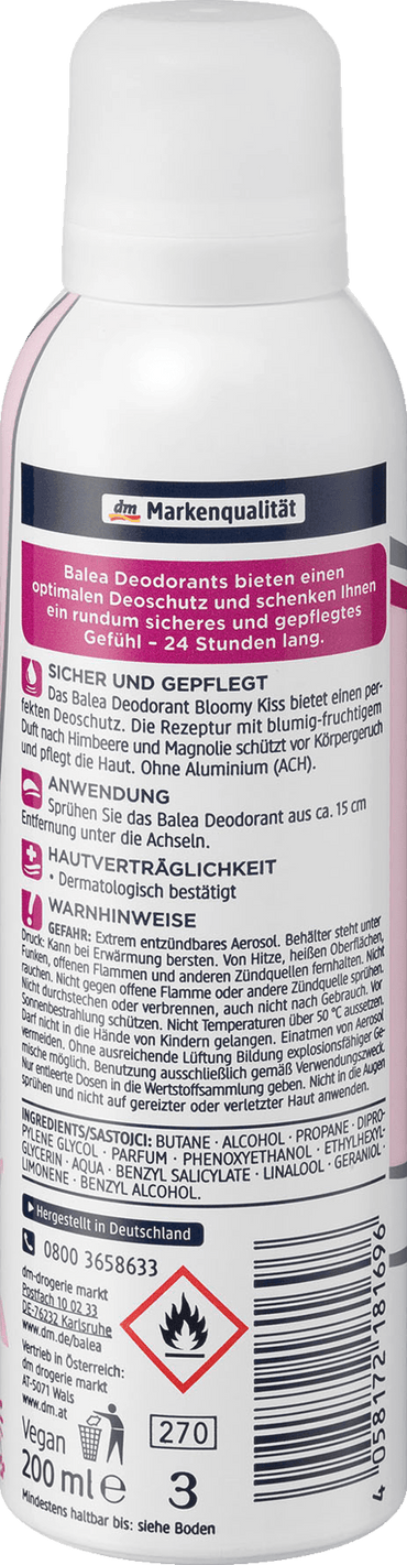 Balea Bloomy Kiss Women's Aerosol Antiperspirant Deodorant, 200 mL - Image 2