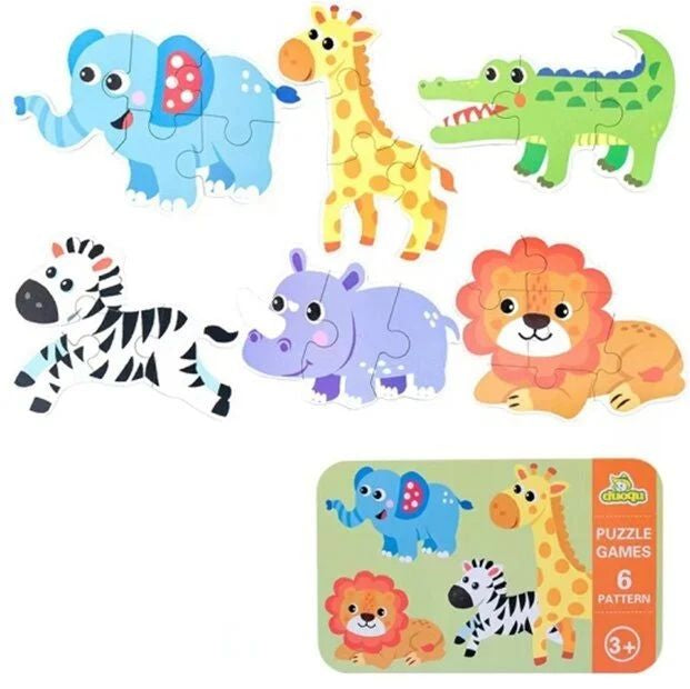 C 58640 Animals Puzzle Set in Metal Box, 6 Pictures