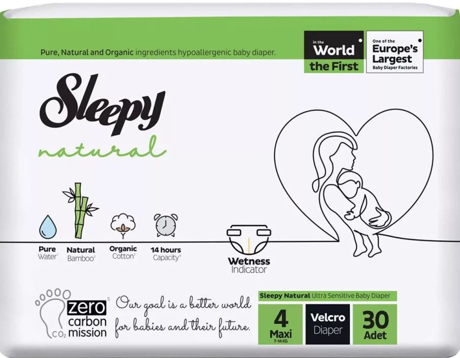 Sleepy Natural Size 4 Baby Diapers, 7-14 kg, 30 pcs