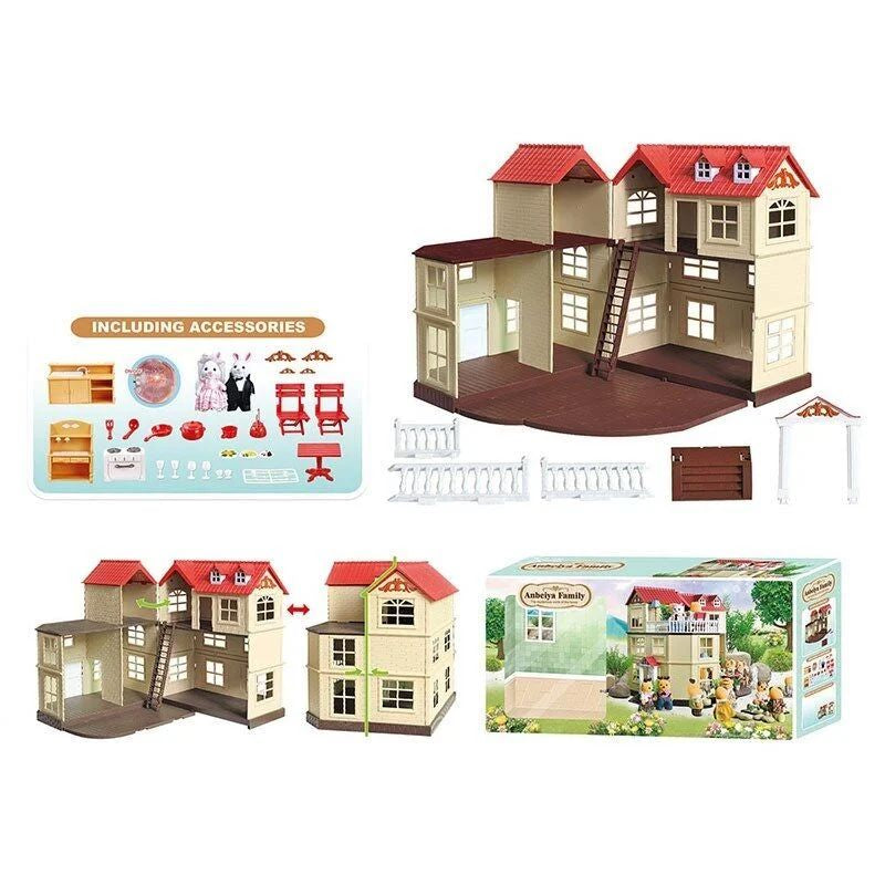 012-10 Anbeiya Family Light-Up Dollhouse with Furniture & 2 Figures