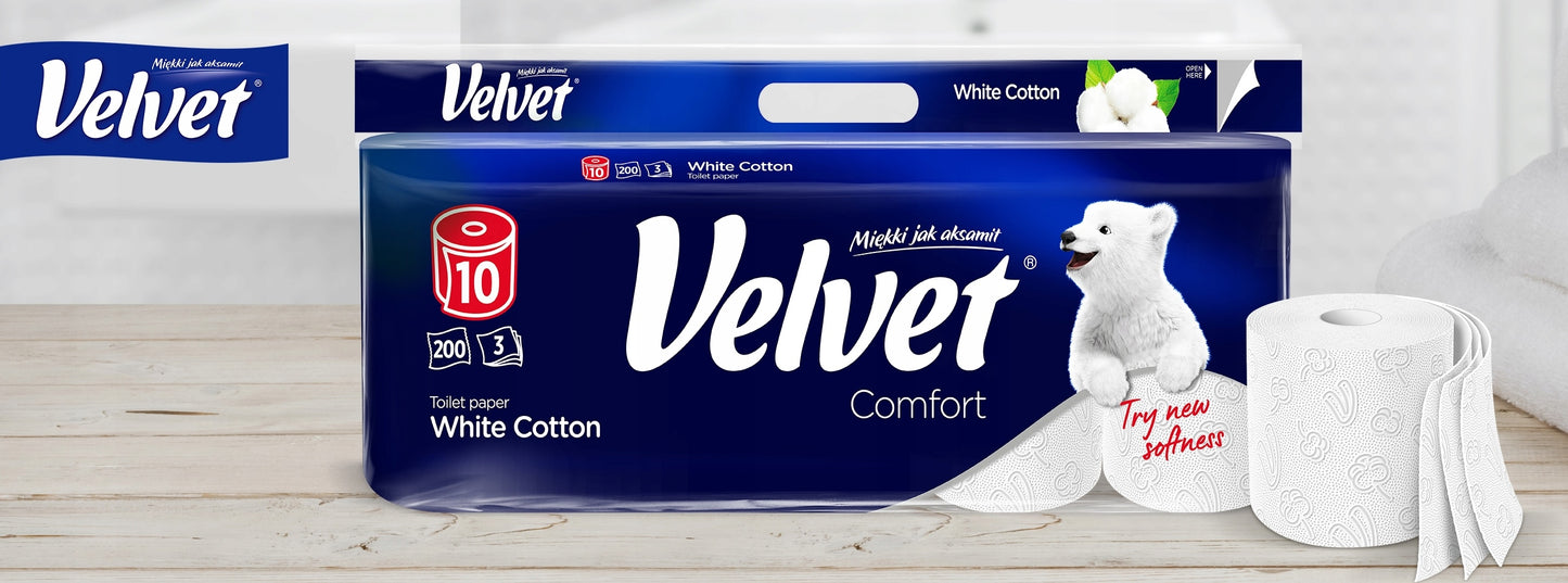 Velvet Cotton White 3-Ply Toilet Paper, 10 Rolls - Image 2