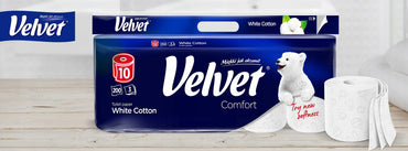 Velvet Cotton White 3-Ply Toilet Paper, 10 Rolls - Image 2