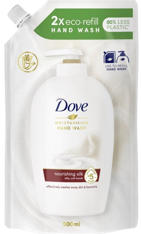 Dove Nourishing Silk Liquid Cream Hand Soap Refill Pouch, 500 mL