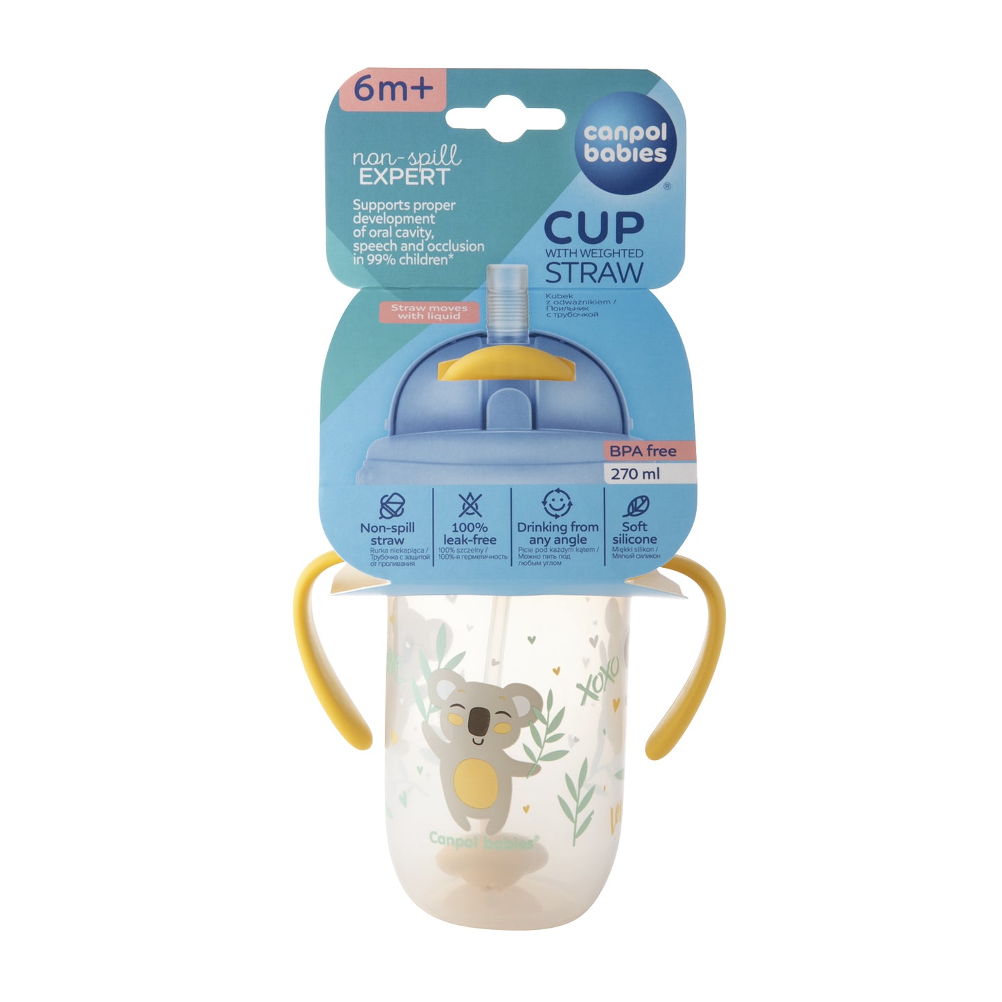 Canpol Babies 56/606 Yellow Baby Cup with Folding Weighted Silicone Straw, 270 mL - Image 3
