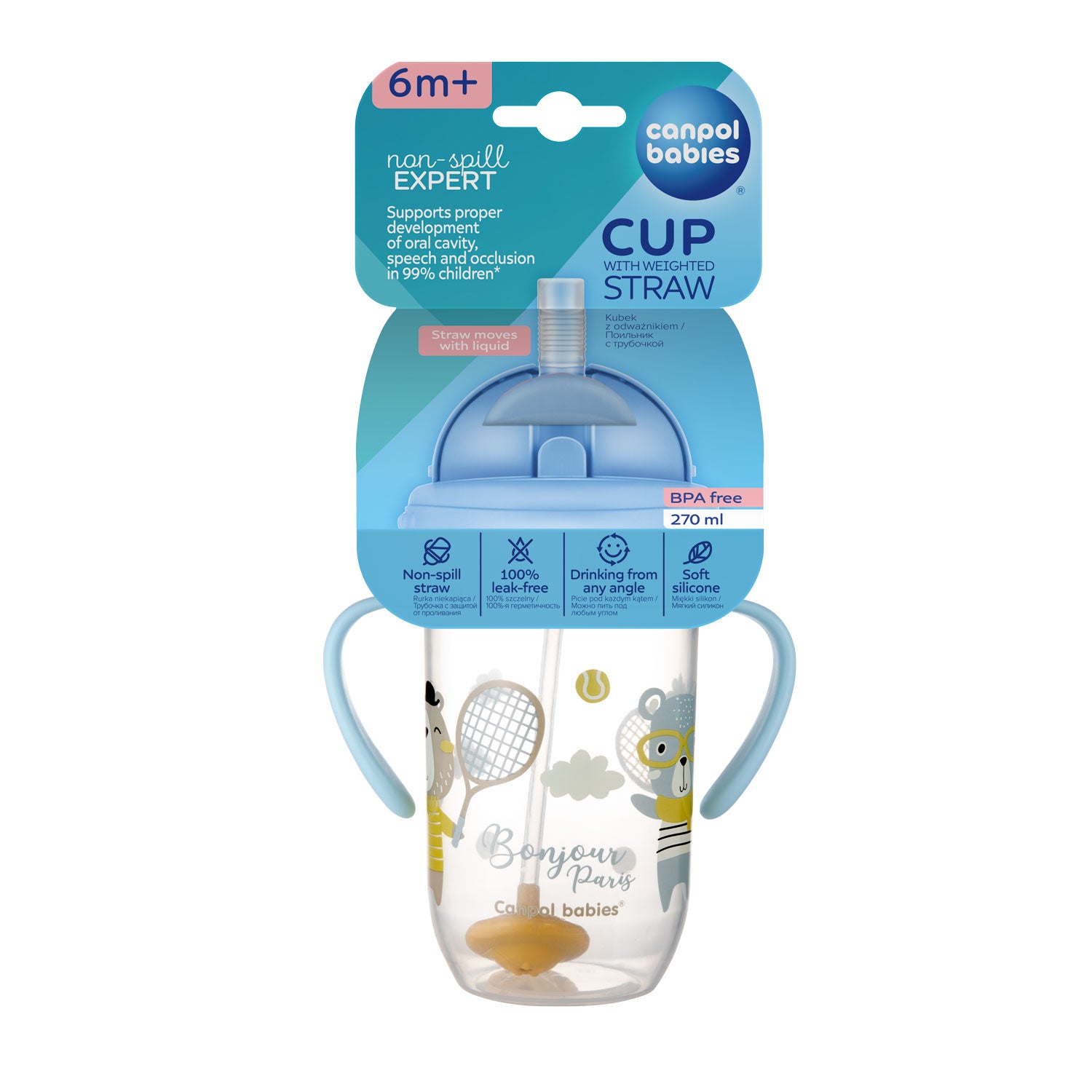 Canpol Babies 56/607 Blue Baby Cup with Folding Weighted Silicone Straw, 270 mL - Image 3