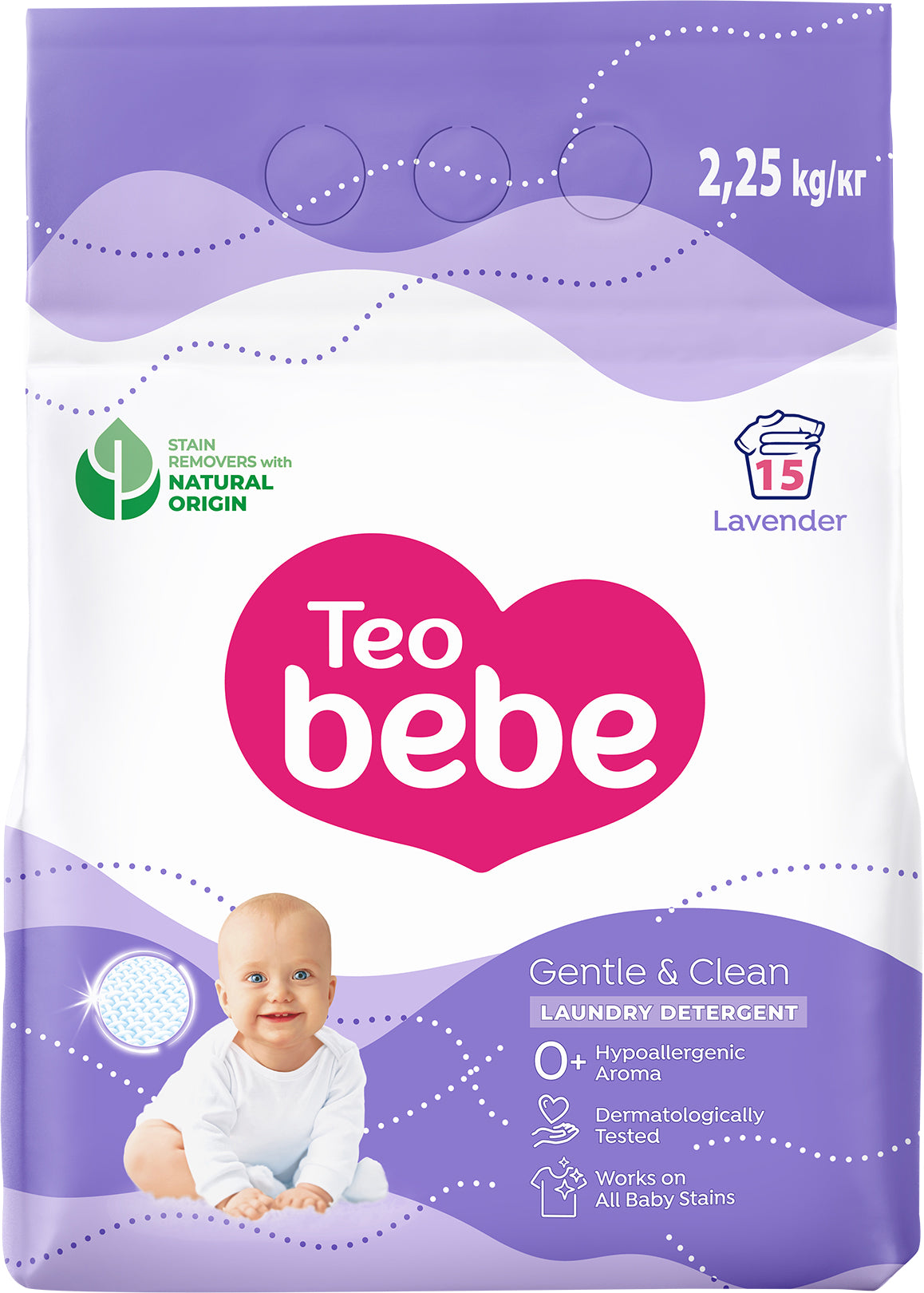 Teo Bebe Gentle & Clean Lavender Laundry Detergent Powder, 15 Loads, 2.25 kg