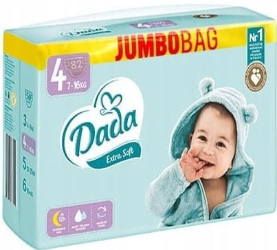 DADA Extra Soft Jumbo Bag Size 4 Baby Diapers, 7-16 kg, 82 pcs