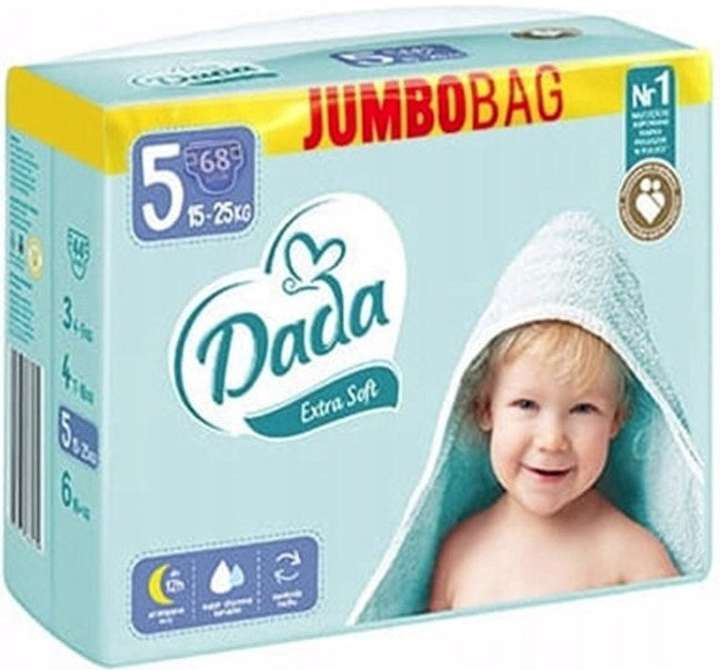 DADA Extra Soft Jumbo Bag Size 5 Baby Diapers, 15-25 kg, 68 pcs