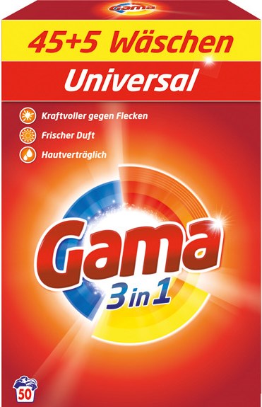 Gama 3-in-1 Universal Laundry Detergent Powder, 50 Loads, 3 kg