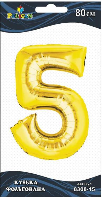 Pelican Number 5 Gold Foil Balloon, 80 cm