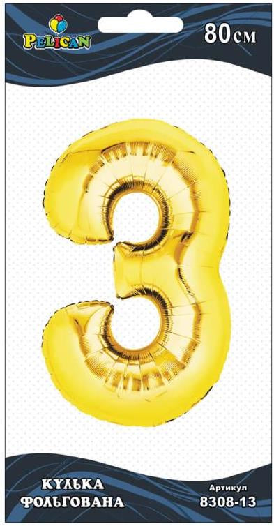 Pelican Gold Foil Number 3 Balloon, 80 cm