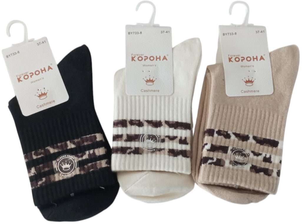 Korona BY733-8 Women's Cashmere Mid-Crew Socks, Size 37-41