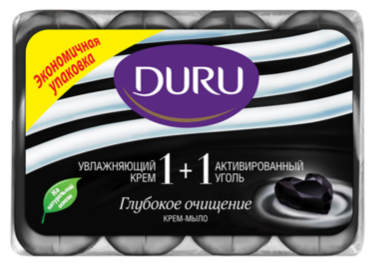 Duru Soft Sensations 1+1 Activated Charcoal Eco Pack Bar Soap, 4 x 90 g