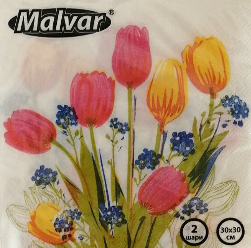 Malvar Tulips 2-Ply Napkins, 30 x 30 cm, 40 pcs