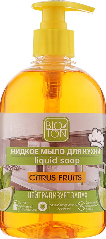 Bioton Citrus Fruits Antibacterial Kitchen Liquid Hand Soap with Pump, 500 mL