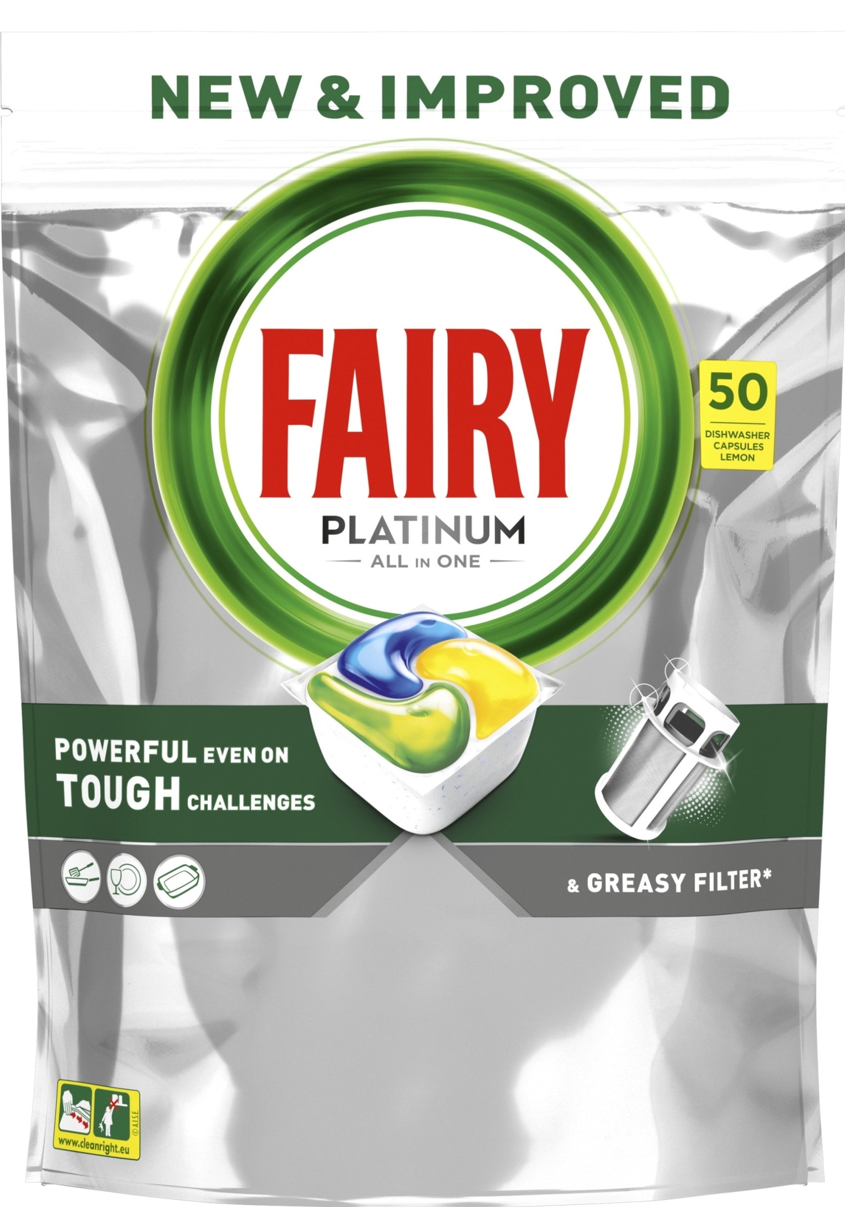 Fairy Platinum Lemon All In One Dishwasher Tablets, 50 pcs (Price per 1 pc)