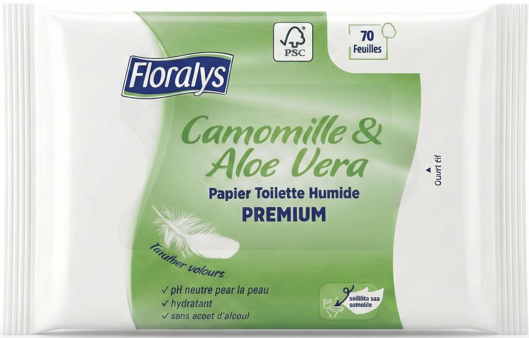 Floralys Chamomile & Aloe Vera Moist Toilet Paper, 70 pcs