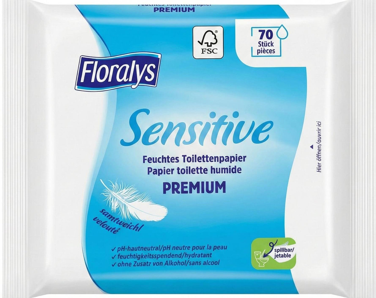 Floralys Premium Sensitive Moist Toilet Paper, 70 pcs
