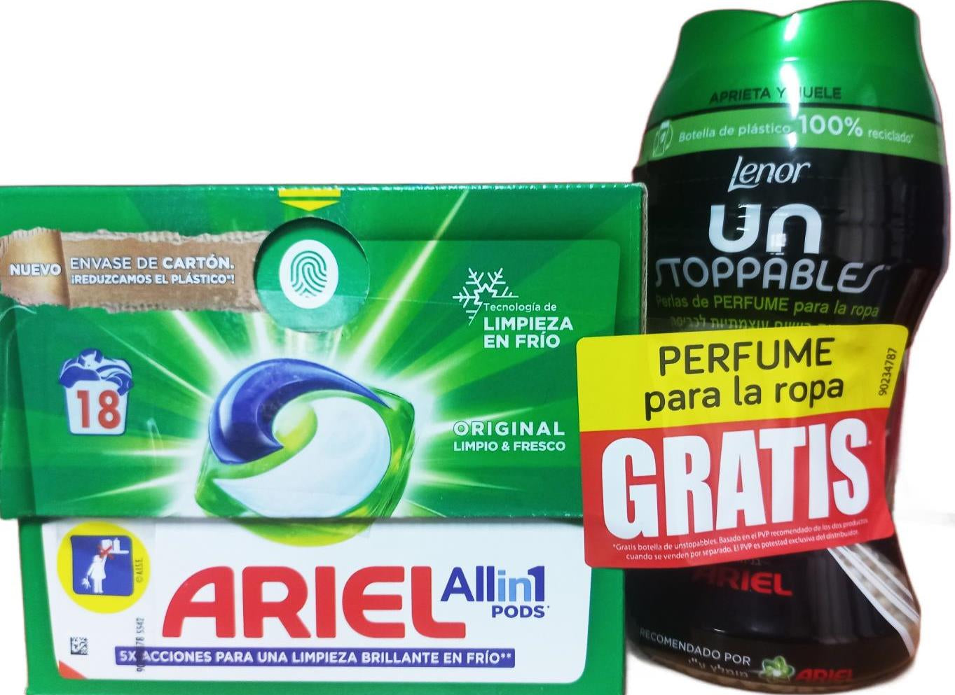 Ariel Universal Laundry Detergent Pods, 18 pcs + Lenor Ariel In-Wash Scent Booster Beads, 140 g