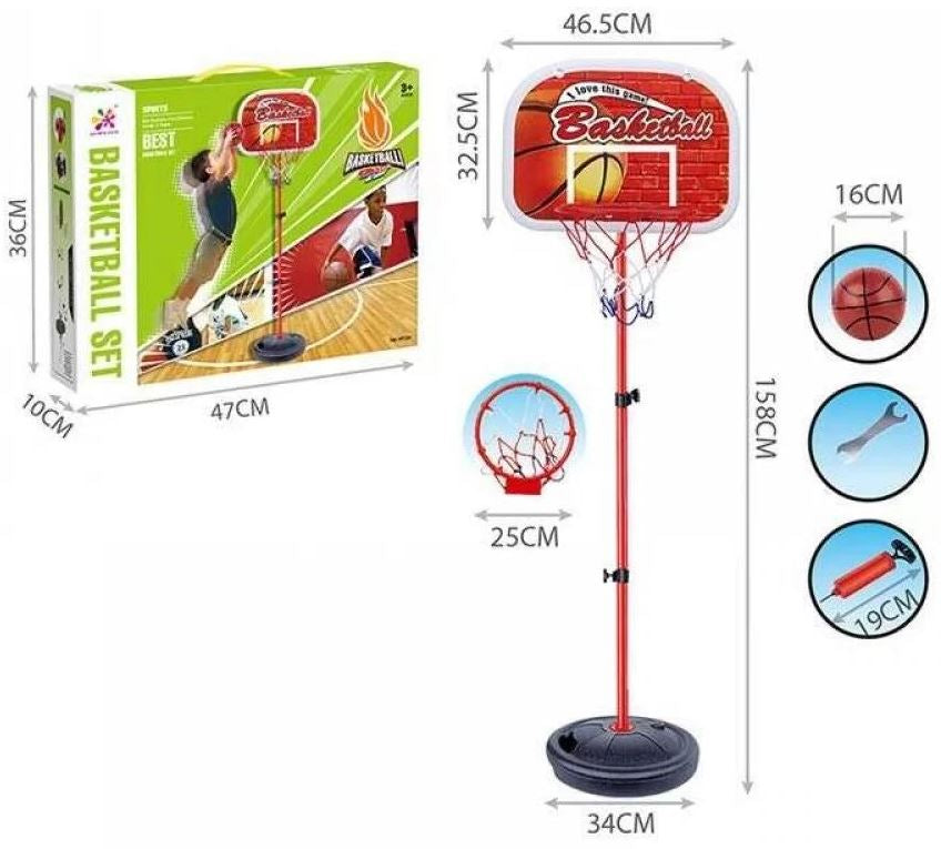 WT 331 Basketball Set with Ball, Pump, and 158 cm Adjustable Metal Stand