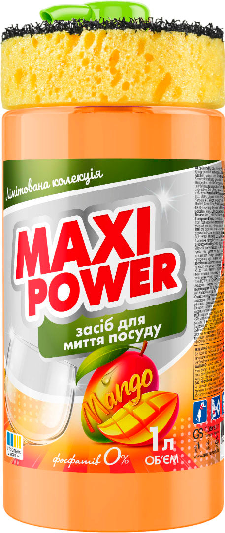 Maxi Power Mango Dishwashing Liquid with Sponge, 1000 mL