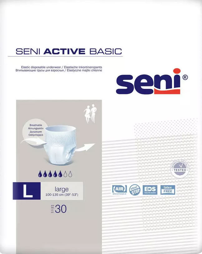 Seni Active Basic Large Adult Pull-Up Incontinence Underwear, 100-135 cm, 30 pcs