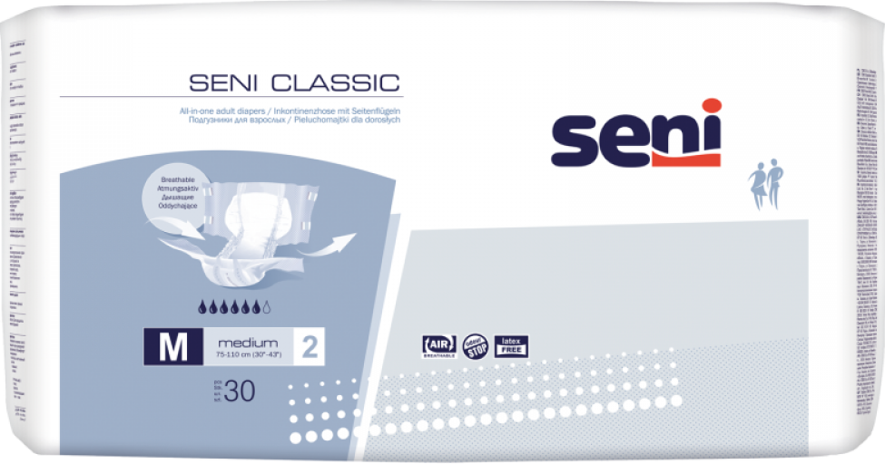 Seni Classic Medium Adult Diapers, Waist 75-110 cm, 30 pcs
