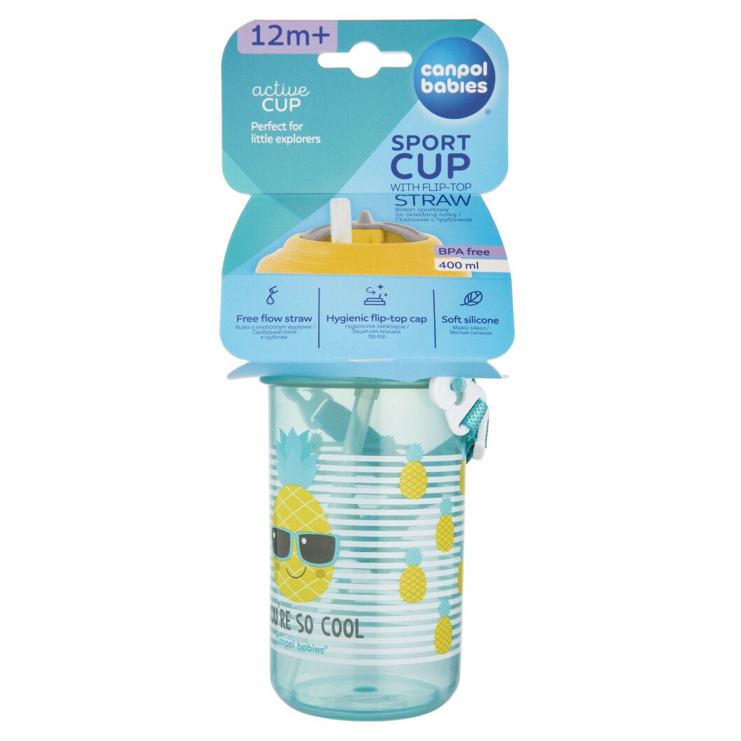 Canpol Babies 4/102 Yellow So Cool Bottle with Folding Silicone Straw, 400 mL - Image 2