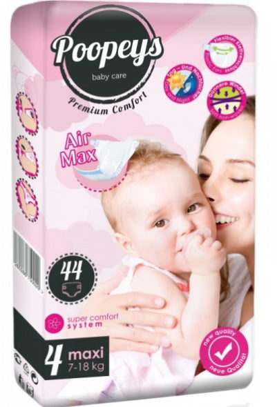Poopeys Baby Care Premium Comfort (4) Maxi Baby Diapers, 44 pcs, 7-18 kg