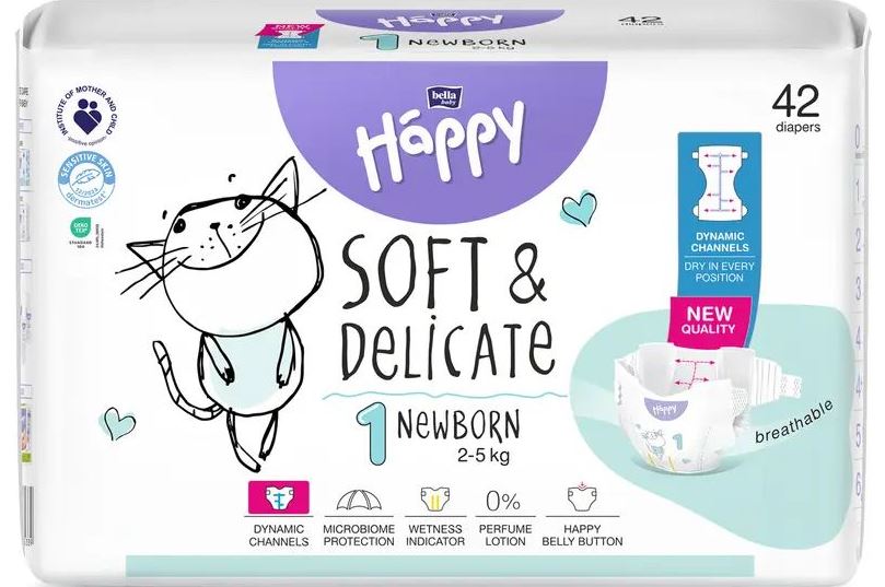 Happy Bella Baby Soft & Delicate Newborn 1 (2-) Baby Diapers, 42 pcs, 5 kg