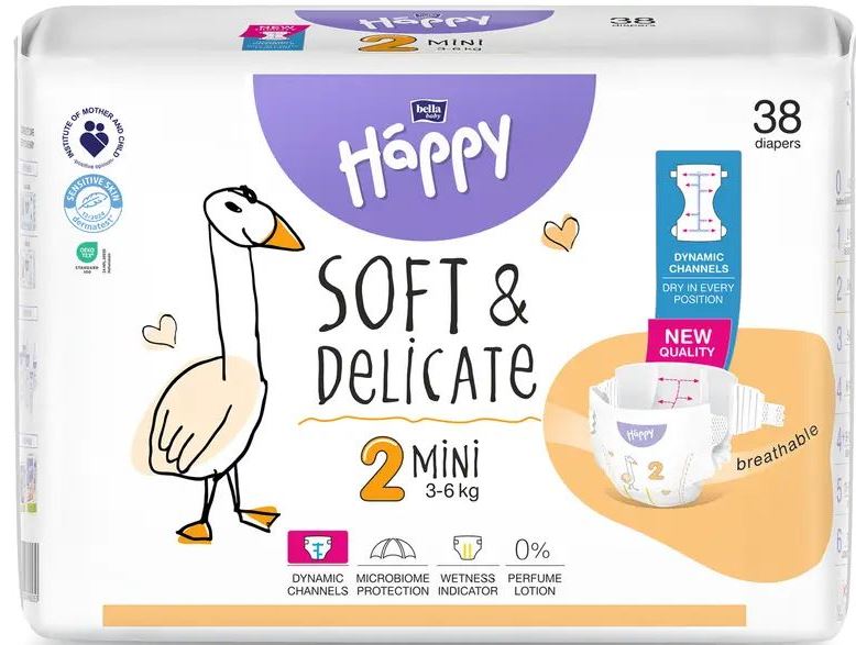 Happy Bella Baby Soft & Delicate Mini 2 (3-) Baby Diapers, 38 pcs, 6 kg